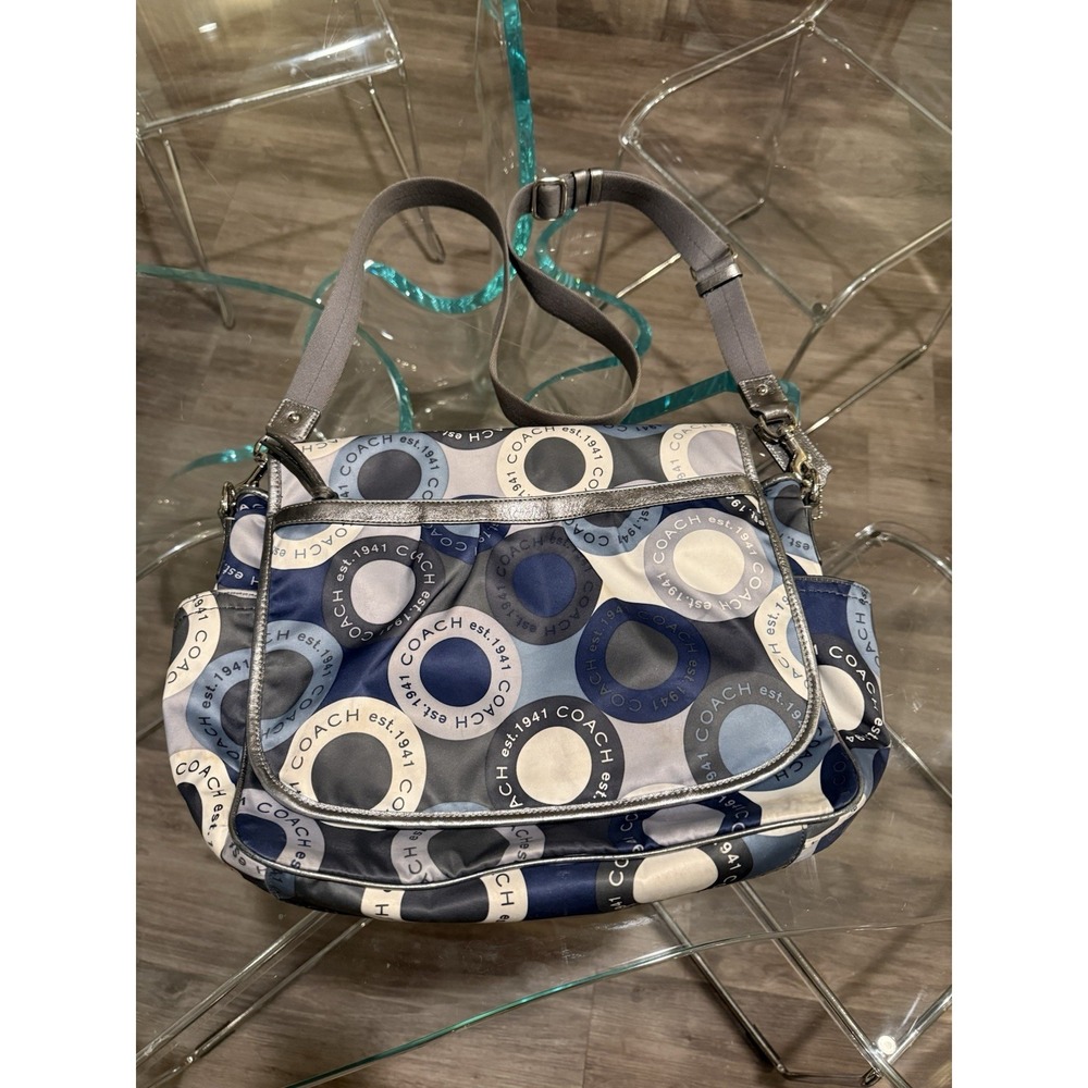 Coach Signature Snaphead Blue‎ Silver Multifunction Diaper Baby Messenger Bag - Picture 3 of 12